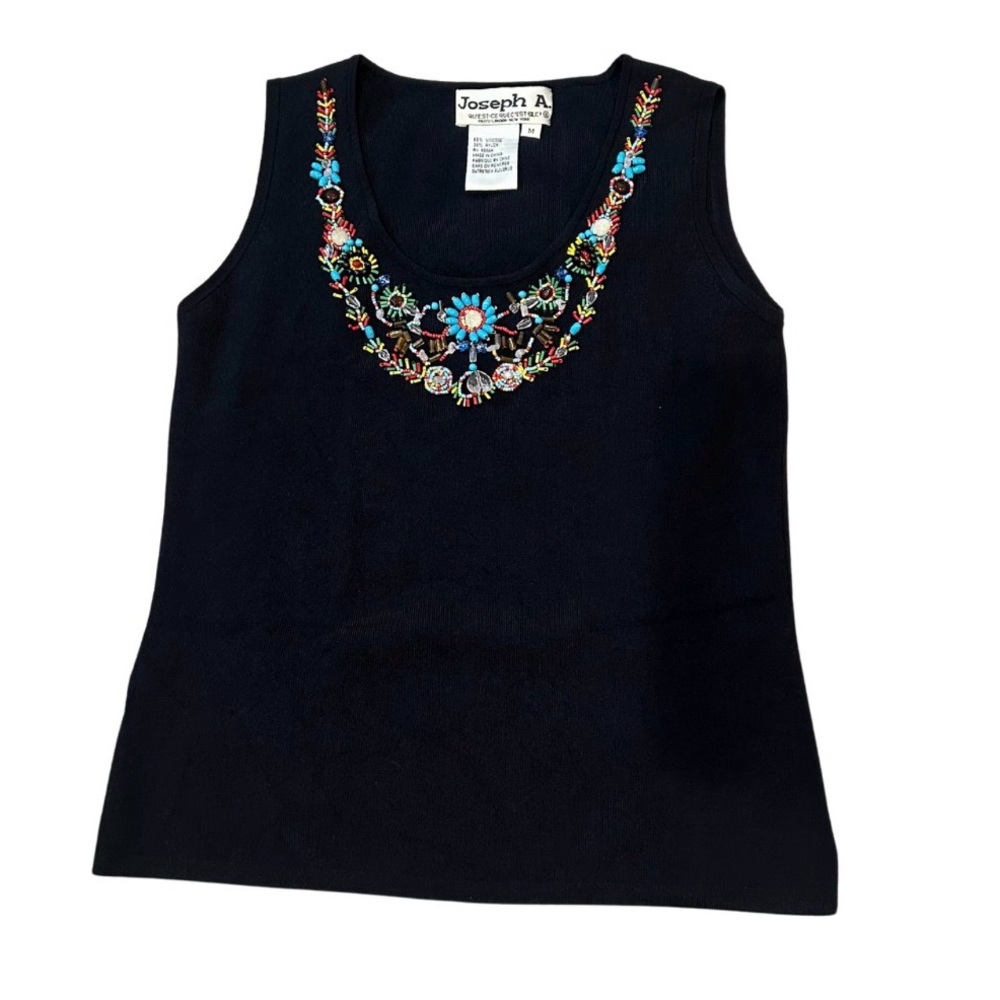 Vintage Joseph A Beaded Knit Tank | Black/Multi | Size M